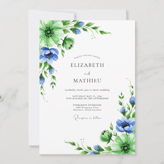 Emerald Blue Botanical Spring Wedding Kaart (Voorkant)