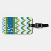 Emerald & Blue Chevron Pattern met Monogram Bagagelabel (Voorkant horizontaal)