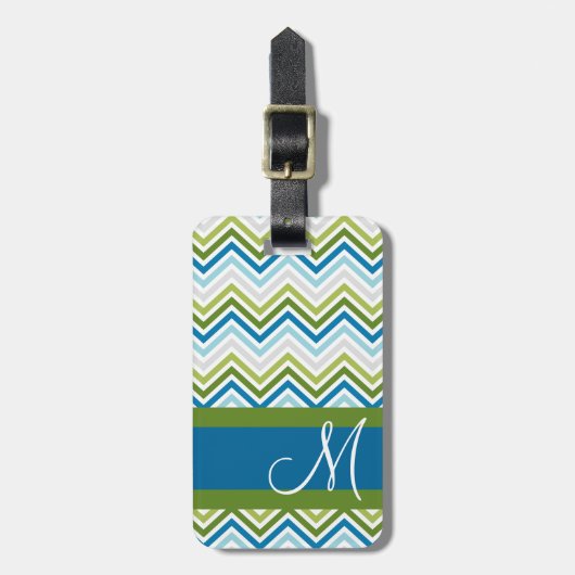 Emerald & Blue Chevron Pattern met Monogram Bagagelabel (Voorkant verticaal)