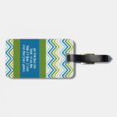 Emerald & Blue Chevron Pattern met Monogram Bagagelabel (Achterkant horizontaal)