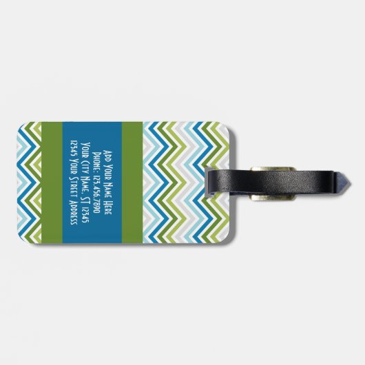 Emerald & Blue Chevron Pattern met Monogram Bagagelabel (Achterkant horizontaal)