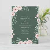 Emerald Blush Bloei Bruiloft Kaart (Staand voorkant)
