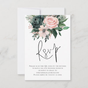 Emerald Blush Bloemen Script QR Code Trouwen RSVP