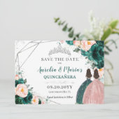 Emerald Blush Bloemen Twins Quinceanera Sweet 16 Save The Date (Staand voorkant)