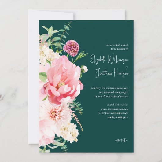Emerald Blush Dark Moody Floral Stylish Script Kaart (Voorkant)