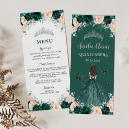 Emerald Blush Floral Princess Quinceañera Menu