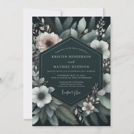Emerald Blush Moody Flora Wedding Kaart (Voorkant)