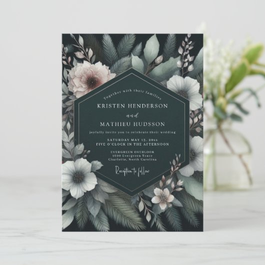Emerald Blush Moody Flora Wedding Kaart (Staand voorkant)