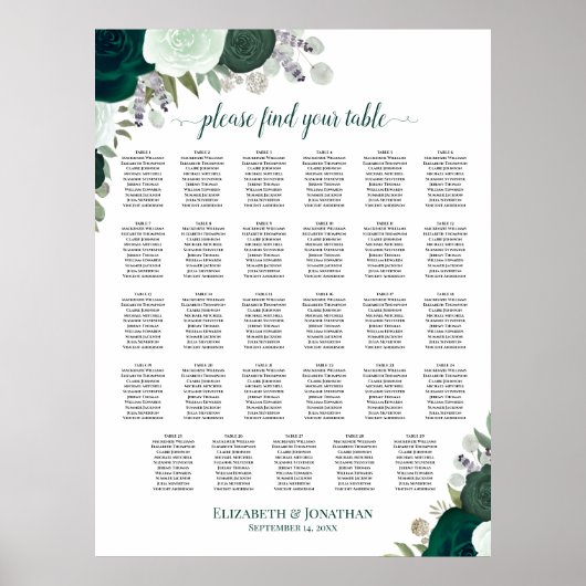Emerald Boho Bloemige Tafelindeling Bruiloft 29 Poster (Voorkant)