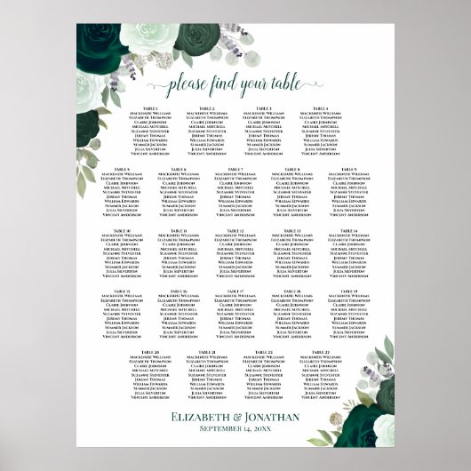 Emerald Boho Floral 23 Tafel Trouwstoelkaart Poster (Voorkant)