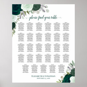Emerald Boho Floral 29 Tafel Trouwstoelkaart Poster