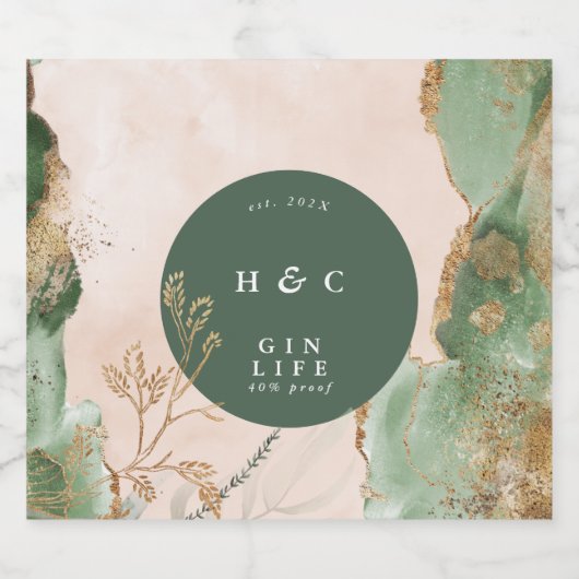 Emerald Botanicals Gold Modern Eucalyptus Gin Oval Likeurfles Etiket (Enkel label)