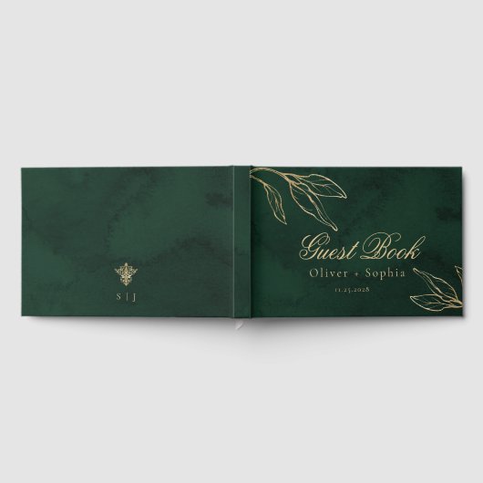 Emerald Botanicel Enchanted Green and Gold Wedding Gastenboek (Volledig)