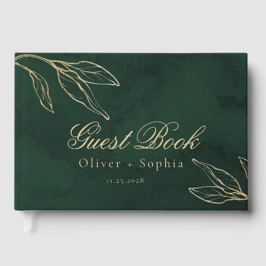 Emerald Botanicel Enchanted Green and Gold Wedding Gastenboek (Voorkant)