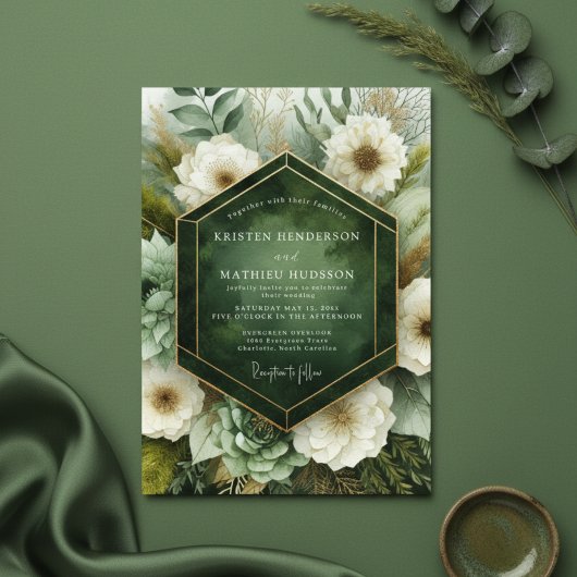Emerald Botanische Bloei Bruiloft Kaart