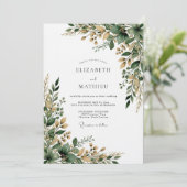 Emerald Botanische Penseelstreek Bruiloft Kaart (Staand voorkant)