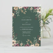 Emerald Bourgondi Ranunculus Eucalyptus Bruiloft Kaart (Staand voorkant)