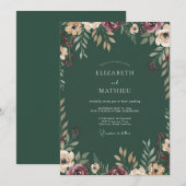 Emerald Bourgondi Ranunculus Eucalyptus Bruiloft Kaart (Voorkant / Achterkant)
