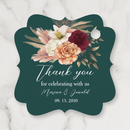 Emerald Bourgondië Bloemen Dank u Bedankjes Labels (Achterkant)