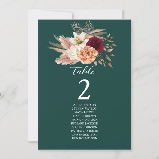 Emerald Bourgondië Bloemen Tafel Zitplaatsen (Voorkant)