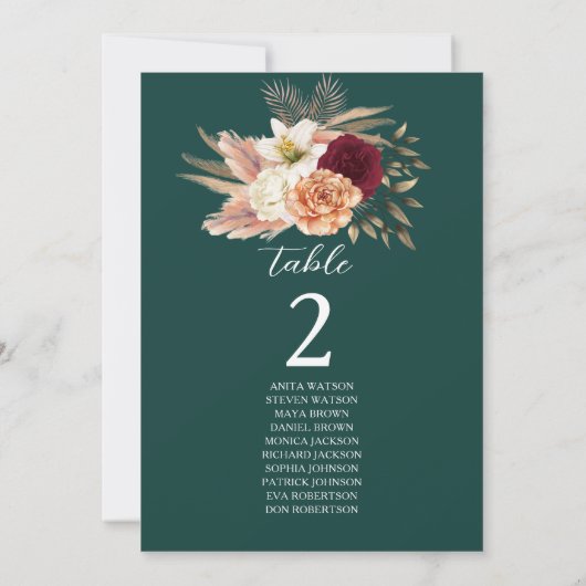 Emerald Bourgondië Bloemen Tafel Zitplaatsen (Achterkant)