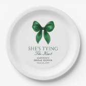 Emerald Bow She's Tying the Knot Bridal Shower Papieren Bordje (Voorkant)