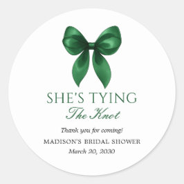 Emerald Bow She's Tying the Knot Bridal Shower Ronde Sticker