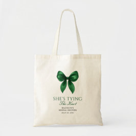 Emerald Bow She's Tying the Knot Bridal Shower Tote Bag