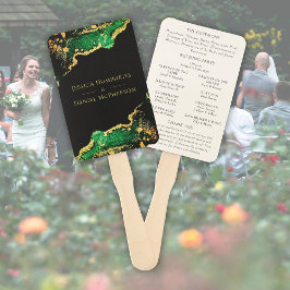 Emerald Bronze Black Wedding Program set of Fans Handwaaier