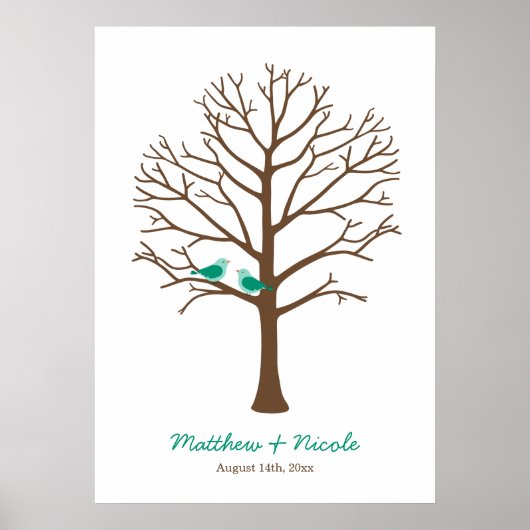 Emerald Brown Birds Fingerprint Tree Wedding Poster (Voorkant)