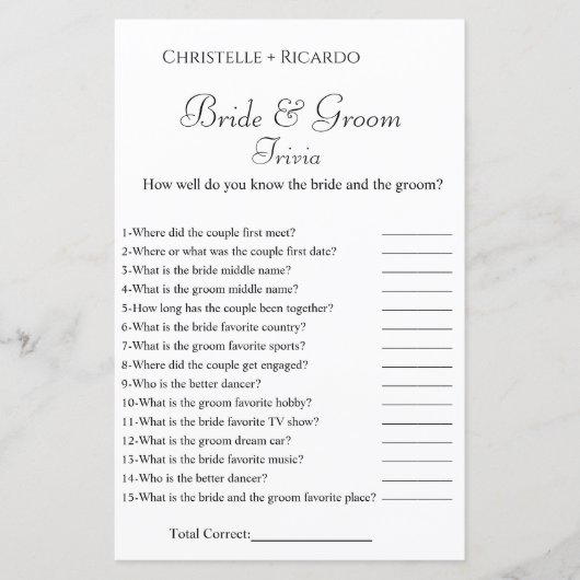 Emerald bruid & bruidegom trivia vrijgezellenfeest (Voorkant)