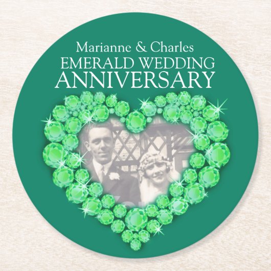 Emerald bruiloft jubileum hart foto onderzetters (Voorkant)