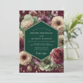 Emerald Burgundy Dramatic Bloom Wedding Kaart (Staand voorkant)