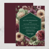 Emerald Burgundy Dramatic Bloom Wedding Kaart (Voorkant / Achterkant)