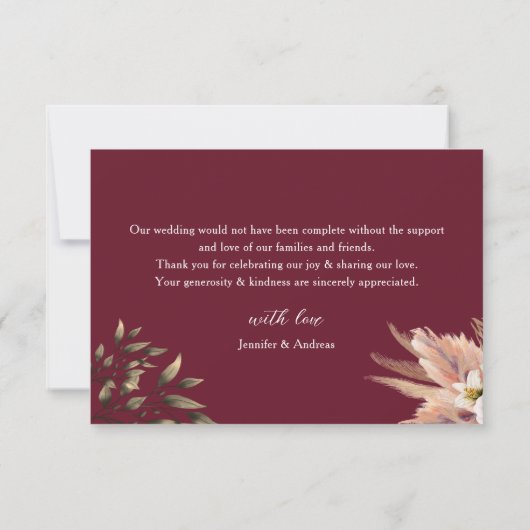 Emerald Burgundy Wedding Bedankkaart (Achterkant)