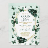 Emerald Butterfly Quinceanera uitnodiging (Voorkant / Achterkant)