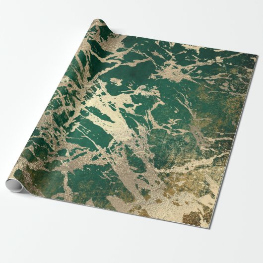 Emerald Cali Gold Marble Shiny Metallic Grungy VIP Cadeaupapier (Uitgerold)