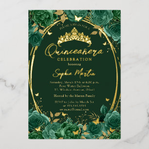 Emerald Captivating Floral Butterfly Quinceanera Folie Uitnodiging