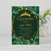 Emerald Captivating Floral Butterfly Quinceanera Folie Uitnodiging (Staand Voorkant)