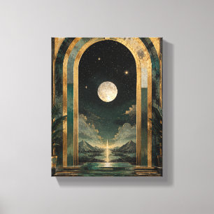 Emerald Celestial Deco Portaal – Art Deco Maan Can Canvas Afdruk