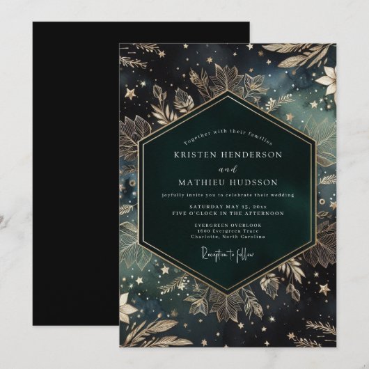 Emerald Celestial Flora Wedding Kaart (Voorkant / Achterkant)