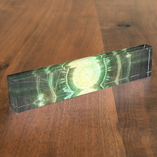 Emerald Chaos Clock, Steampunk Spellshape Fractal Naambordje (Zijkant)