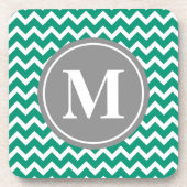 Emerald Chevron Pattern Gray Monogram Bier Onderzetter (Voorkant)