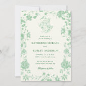 Emerald Chinoiserie  Bloemen Huwelijk Kaart (Voorkant)