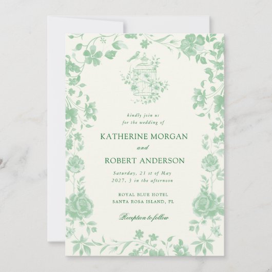 Emerald Chinoiserie  Bloemen Huwelijk Kaart (Voorkant)