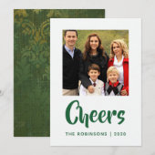 Emerald Christmas Drapery Damask Familiefoto Feestdagenkaart (Voorkant / Achterkant)