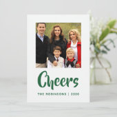 Emerald Christmas Drapery Damask Familiefoto Feestdagenkaart (Staand voorkant)