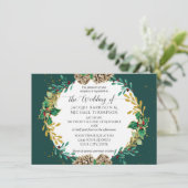 Emerald Christmas Waterverf Gold Pine Cone Krans Kaart (Staand voorkant)