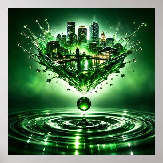 Emerald City Boston Vloeibare Kunst Poster (Voorkant)