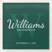 Emerald Classic Script Gepersonaliseerde Groomsmen Glazen Onderzetter (Voorkant)